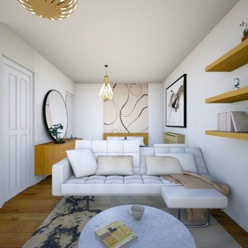 Japandi style studio Fitting in a living area, bedroom, dining, study and kitchen